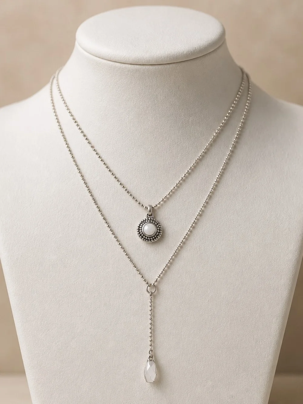 Lucky Brand Silver Tone Two Layer Mini Pearl Pendant Delicate Bead Necklace